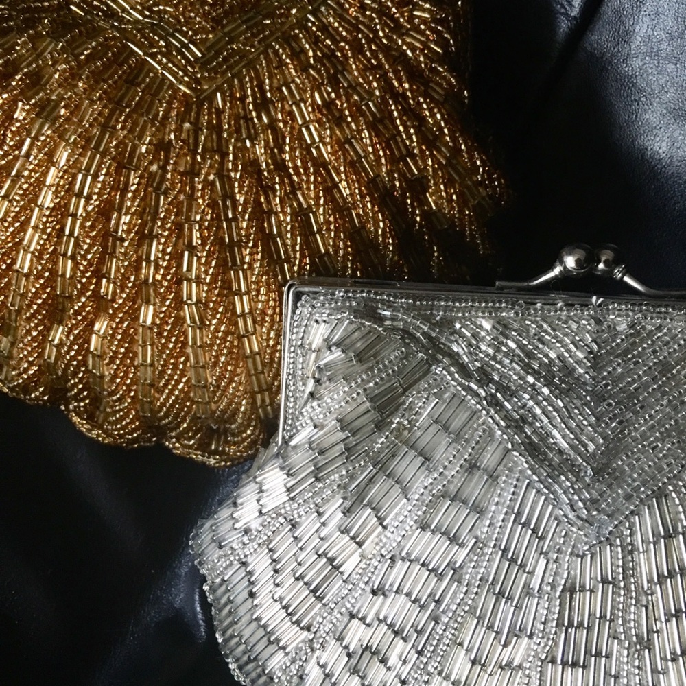 PAIR of vintage glam Art Deco Beaded Purses Gold Silver - Picture 6 of 8